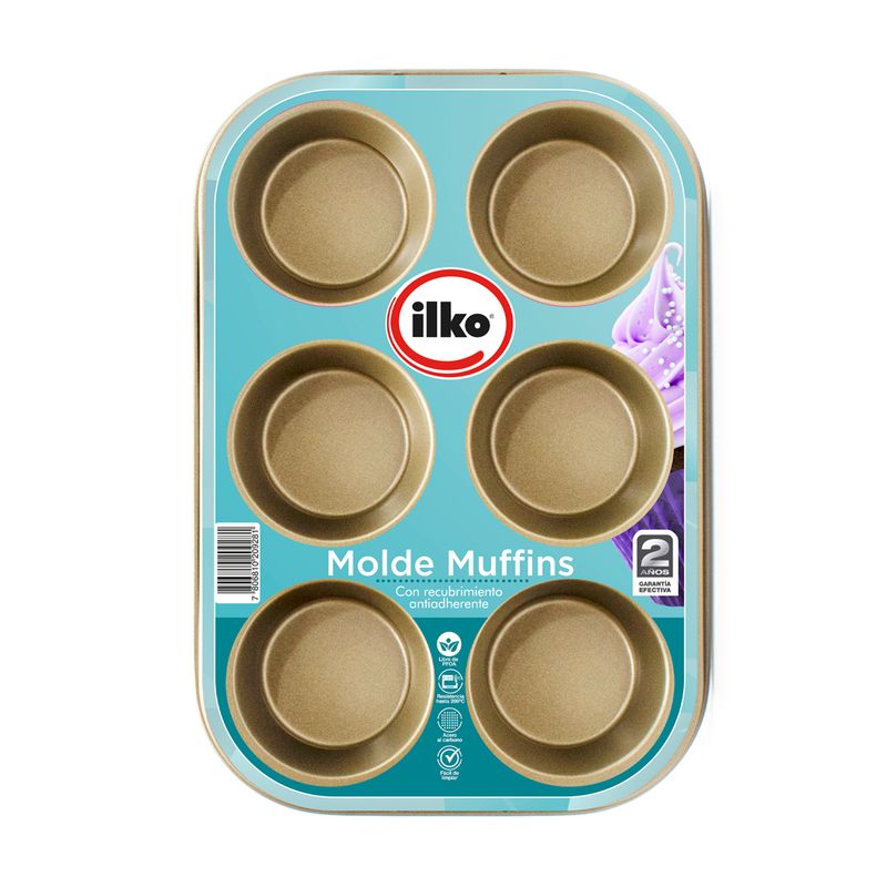 MOLDE MUFFIN 6 UN ANTIADHERENTE GOLD ILKO