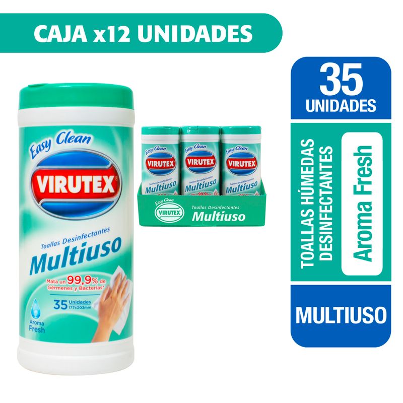 Toallas húmedas desinfectantes multiuso 12 Unidades – Somos Virutex