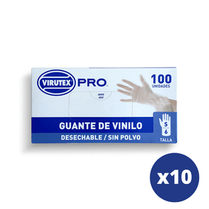CAJA 10 DISPLAY DE GUANTES VINILO S/POLVO TRANSP S 100UN VIRUTEX PRO