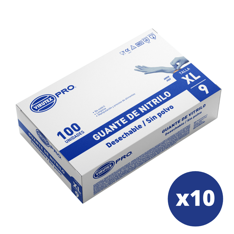 Guantes de nitrilo sin polvo (azul) - XL - 100 unidades