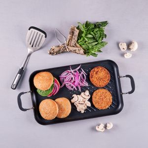 PACK CHURRASCO PLANCHA DOBLE Y ESPATULA CON BORDE DE SILICONA